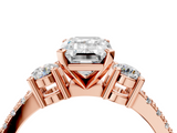 Rose gold Emerald Cut Three-Stone Diamond Pavé Band with Prong Setting_27