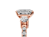 Rose gold Emerald Cut Three-Stone Diamond Pavé Band with Prong Setting_28