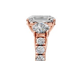 Rose gold Emerald Cut Three-Stone Diamond Pave Band with Prong Setting_89
