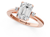 Rose gold Emerald Cut Three-Stone Solitaire Ring with Round Accent Diamonds and Four-Prong Setting_36