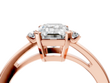 Rose gold Emerald Cut Three-Stone Solitaire Ring with Round Accent Diamonds and Four-Prong Setting_39