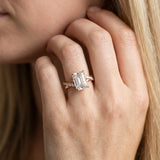 Rose gold Emerald Cut Twist Band Solitaire Diamond Ring with Pavé Setting_14