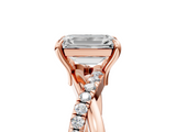Rose gold Emerald Cut Twist Band Solitaire Diamond Ring with Pavé Setting_20