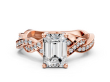 Rose gold Emerald Cut Twisted Pavé Band Solitaire Ring with Four-Prong Setting_89