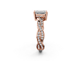 Rose gold Emerald Cut Twisted Pavé Band Solitaire Ring with Four-Prong Setting_91