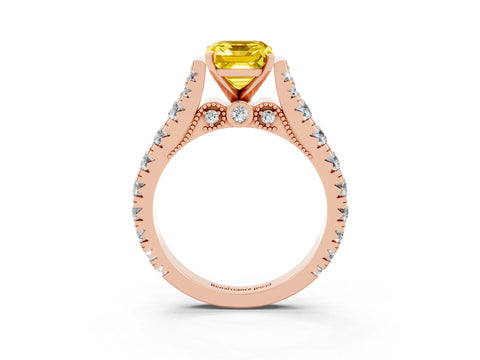 Rose gold Emerald Cut Yellow Sapphire Classic Solitaire Ring with Pavé Band and Four-Prong Setting_15