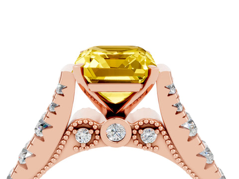 Rose gold Emerald Cut Yellow Sapphire Classic Solitaire Ring with Pavé Band and Four-Prong Setting_16