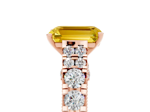 Rose gold Emerald Cut Yellow Sapphire Classic Solitaire Ring with Pavé Band and Four-Prong Setting_17