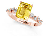 Rose gold Emerald Cut Yellow Sapphire Cluster Side Stone Solitaire Ring with Prong Setting_49