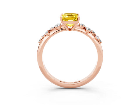 Rose gold Emerald Cut Yellow Sapphire Cluster Side Stone Solitaire Ring with Prong Setting_51