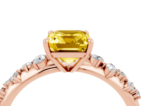 Rose gold Emerald Cut Yellow Sapphire Cluster Side Stone Solitaire Ring with Prong Setting_52