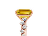 Rose gold Emerald Cut Yellow Sapphire Cluster Side Stone Solitaire Ring with Prong Setting_53