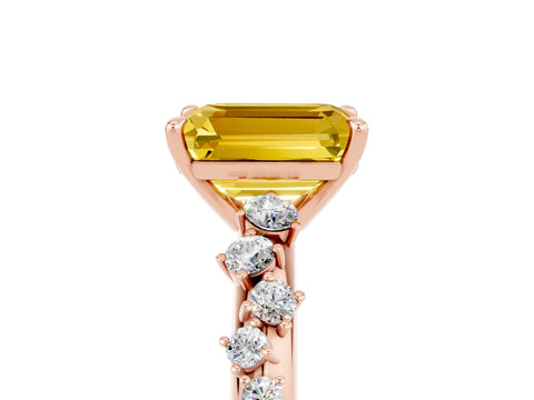 Rose gold Emerald Cut Yellow Sapphire Cluster Side Stone Solitaire Ring with Prong Setting_53