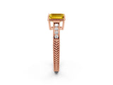 Rose gold Emerald Cut Yellow Sapphire Engagement Ring with Milgrain Channel Set Band and Prong Setting_26