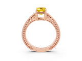 Rose gold Emerald Cut Yellow Sapphire Engagement Ring with Milgrain Channel Set Band and Prong Setting_27