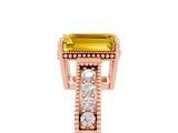 Rose gold Emerald Cut Yellow Sapphire Engagement Ring with Milgrain Channel Set Band and Prong Setting_29