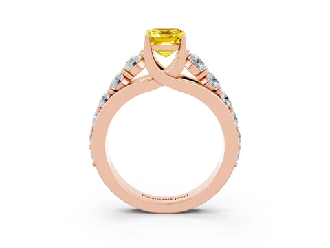 Rose gold Emerald Cut Yellow Sapphire Engagement Ring with Pavé Band and Four-Prong Setting_3