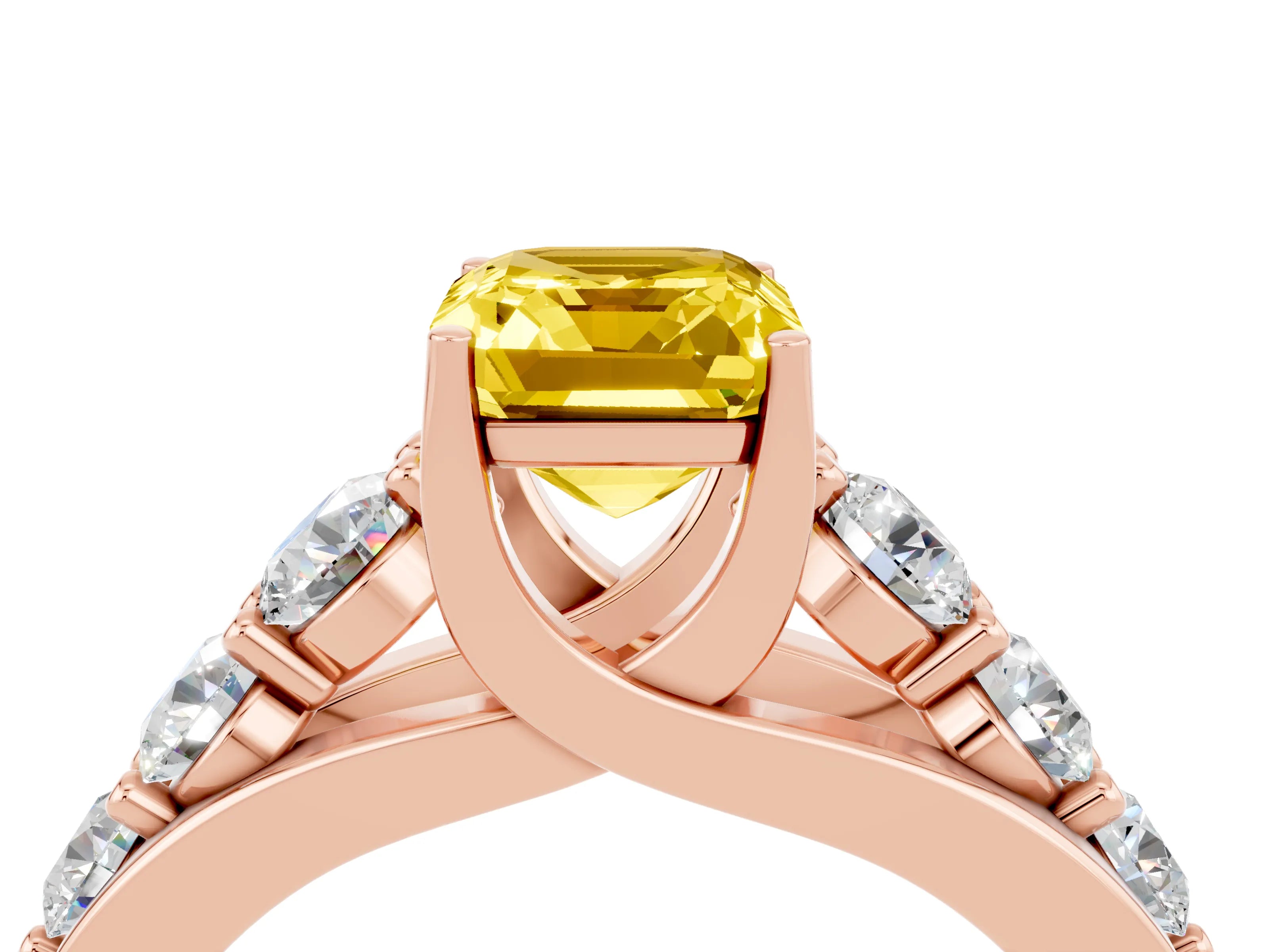 Rose gold Emerald Cut Yellow Sapphire Engagement Ring with Pavé Band and Four-Prong Setting_4