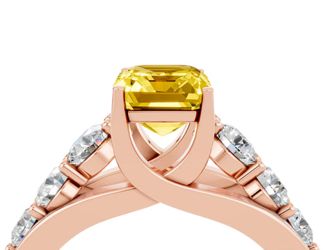 Rose gold Emerald Cut Yellow Sapphire Engagement Ring with Pavé Band and Four-Prong Setting_4