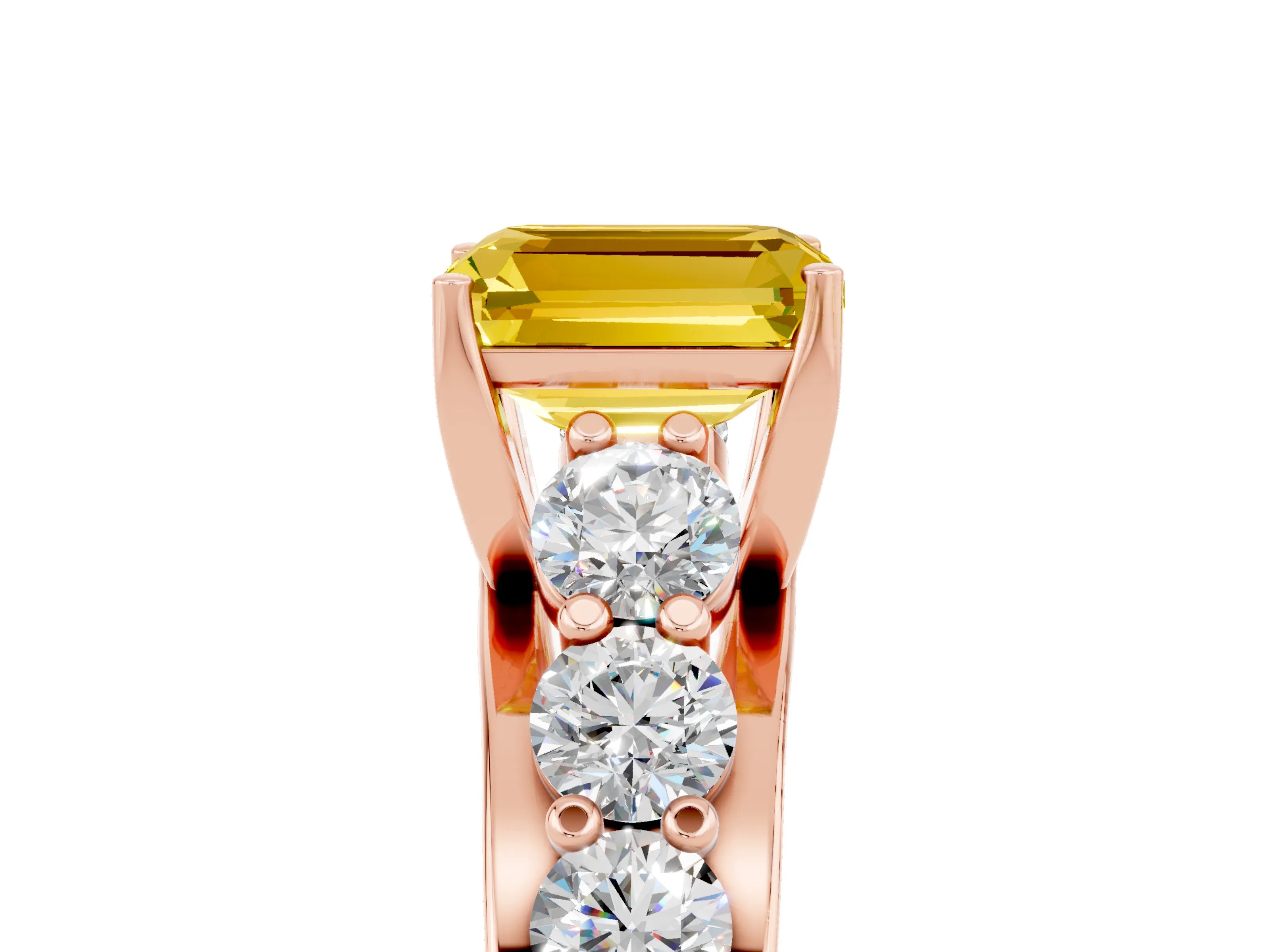 Rose gold Emerald Cut Yellow Sapphire Engagement Ring with Pavé Band and Four-Prong Setting_5