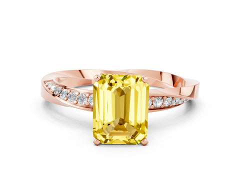 Rose gold Emerald Cut Yellow Sapphire Engagement Ring with Side Stone Accents and Four-Prong Setting_51