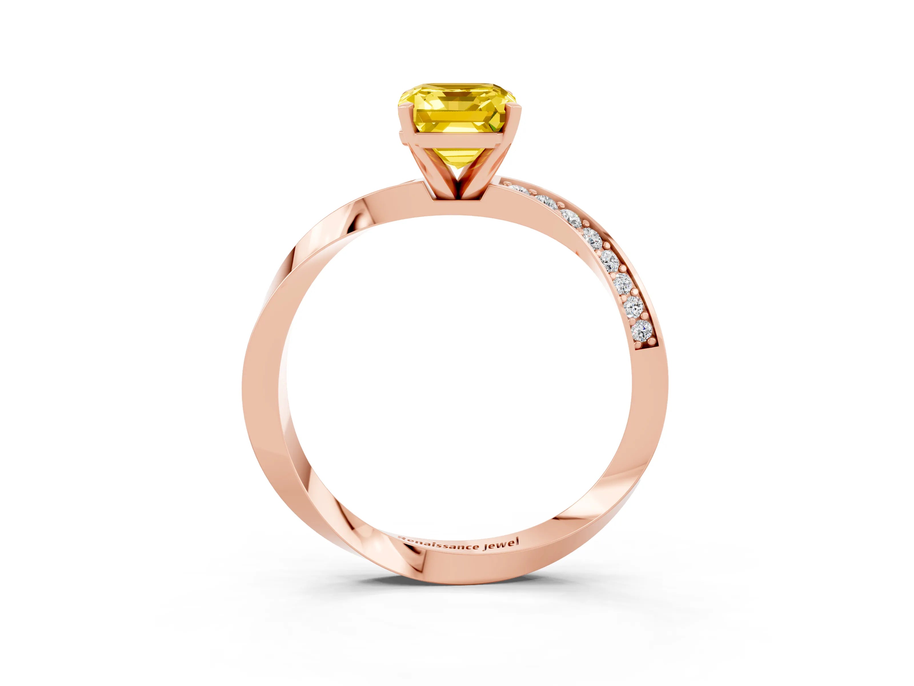 Rose gold Emerald Cut Yellow Sapphire Engagement Ring with Side Stone Accents and Four-Prong Setting_54