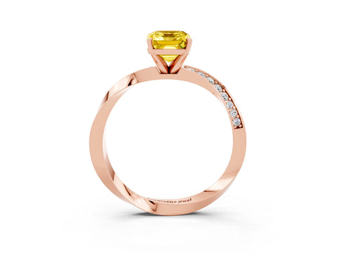 Rose gold Emerald Cut Yellow Sapphire Engagement Ring with Side Stone Accents and Four-Prong Setting_54