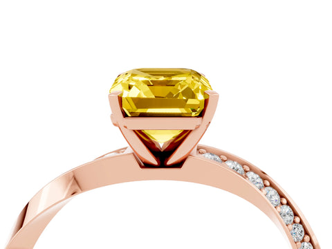 Rose gold Emerald Cut Yellow Sapphire Engagement Ring with Side Stone Accents and Four-Prong Setting_55