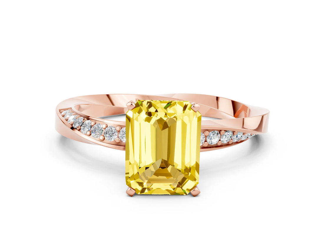 Rose gold Emerald Cut Yellow Sapphire Engagement Ring with Side Stone Accents and Four-Prong Setting_60