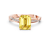 Rose gold Emerald Cut Yellow Sapphire Engagement Ring with Side Stone Accents and Four-Prong Setting_60