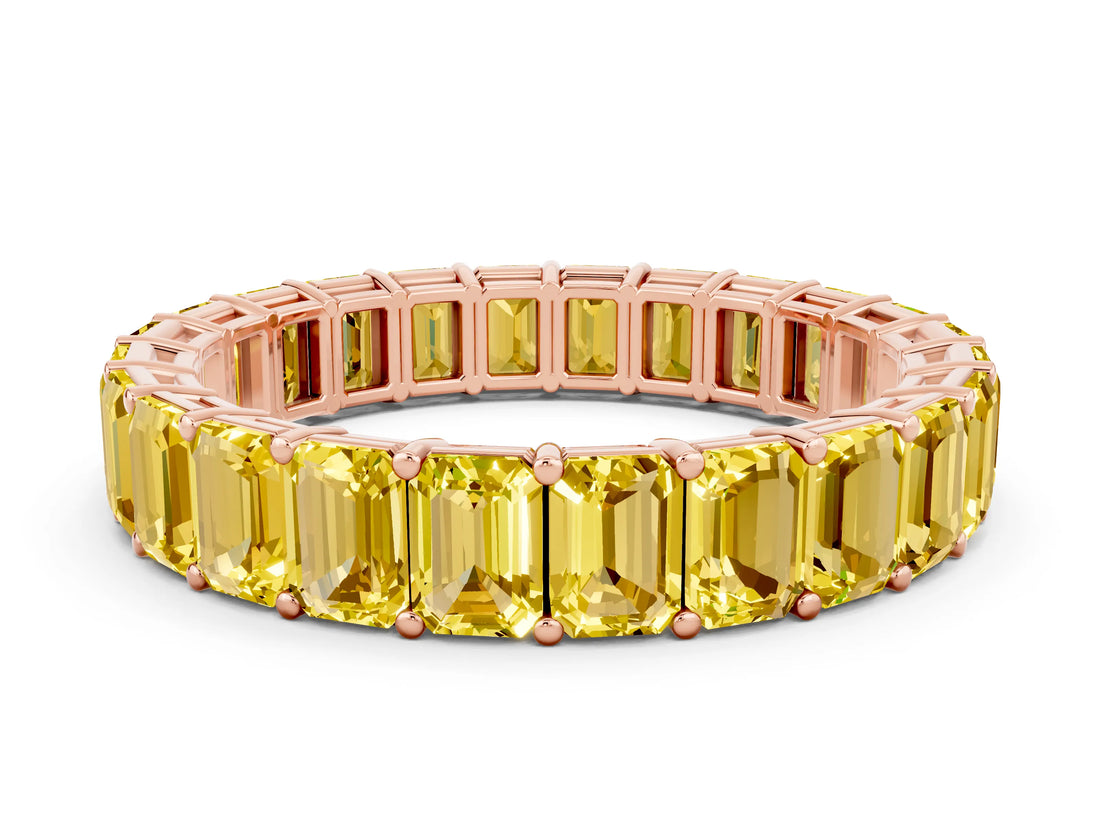 Rose gold Emerald Cut Yellow Sapphire Eternity Band with Shared Prong Setting_18