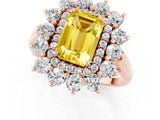 Rose gold Emerald Cut Yellow Sapphire Floral Double Halo Engagement Ring with Prong Setting_61