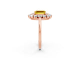 Rose gold Emerald Cut Yellow Sapphire Floral Double Halo Engagement Ring with Prong Setting_62