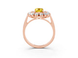 Rose gold Emerald Cut Yellow Sapphire Floral Double Halo Engagement Ring with Prong Setting_63