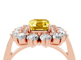 Rose gold Emerald Cut Yellow Sapphire Floral Double Halo Engagement Ring with Prong Setting_64