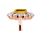 Rose gold Emerald Cut Yellow Sapphire Floral Double Halo Engagement Ring with Prong Setting_65