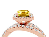 Rose gold Emerald Cut Yellow Sapphire Halo Ring with Round Split Shank and Prong Setting_53