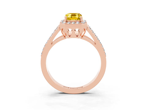 Rose gold Emerald Cut Yellow Sapphire Halo Ring with Split Shank U-Prong Band and Four-Prong Setting_3