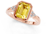 Rose gold Emerald Cut Yellow Sapphire Halo Ring with Tapered Band and Four-Prong Setting_1