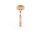Rose gold Emerald Cut Yellow Sapphire Halo Ring with Tapered Band and Four-Prong Setting_2