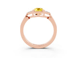 Rose gold Emerald Cut Yellow Sapphire Halo Ring with Tapered Band and Four-Prong Setting_3
