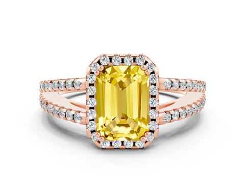 Rose gold Emerald Cut Yellow Sapphire Halo Split Shank Engagement Ring_12