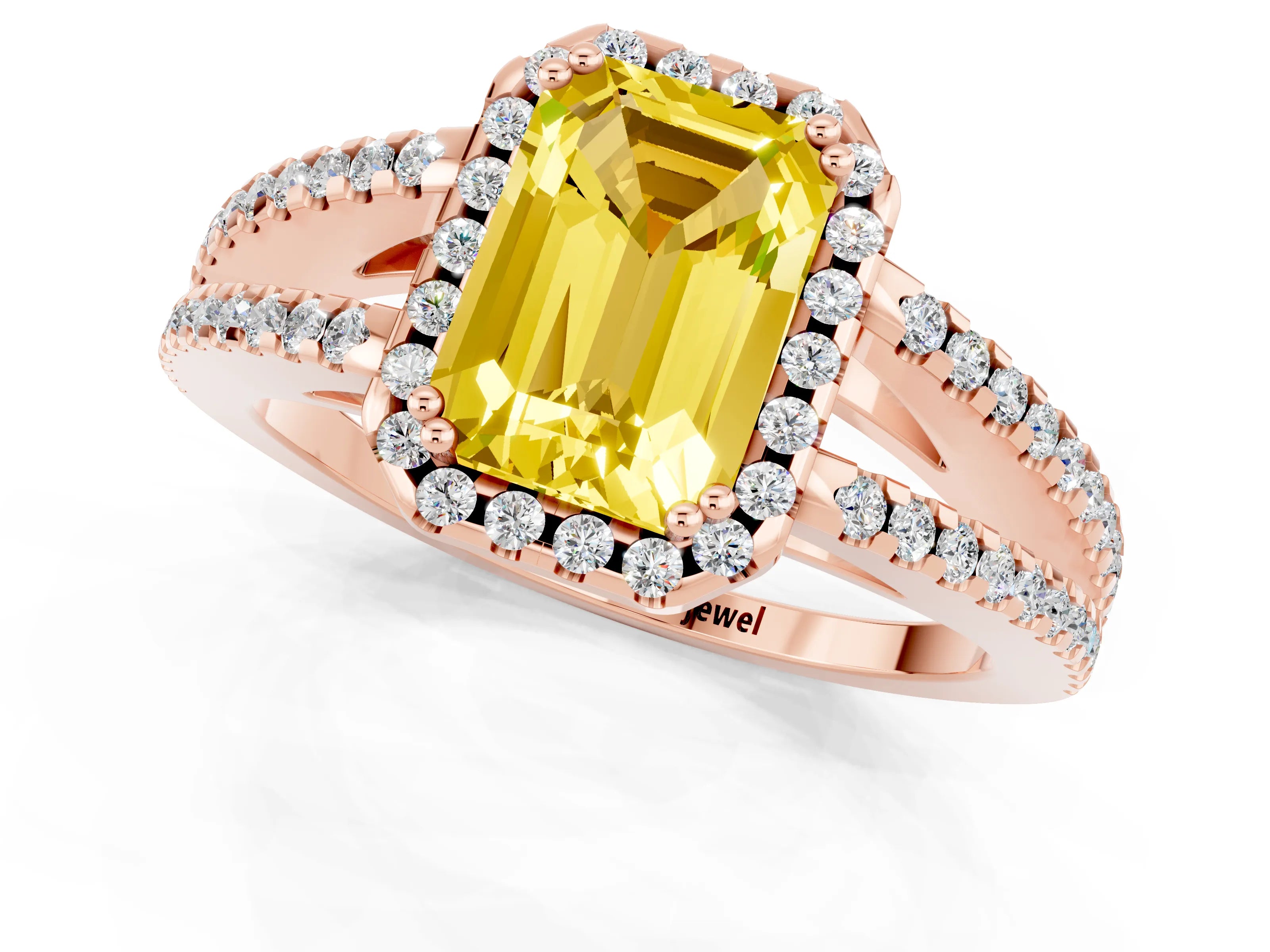 Rose gold Emerald Cut Yellow Sapphire Halo Split Shank Engagement Ring_13