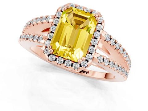 Rose gold Emerald Cut Yellow Sapphire Halo Split Shank Engagement Ring_13