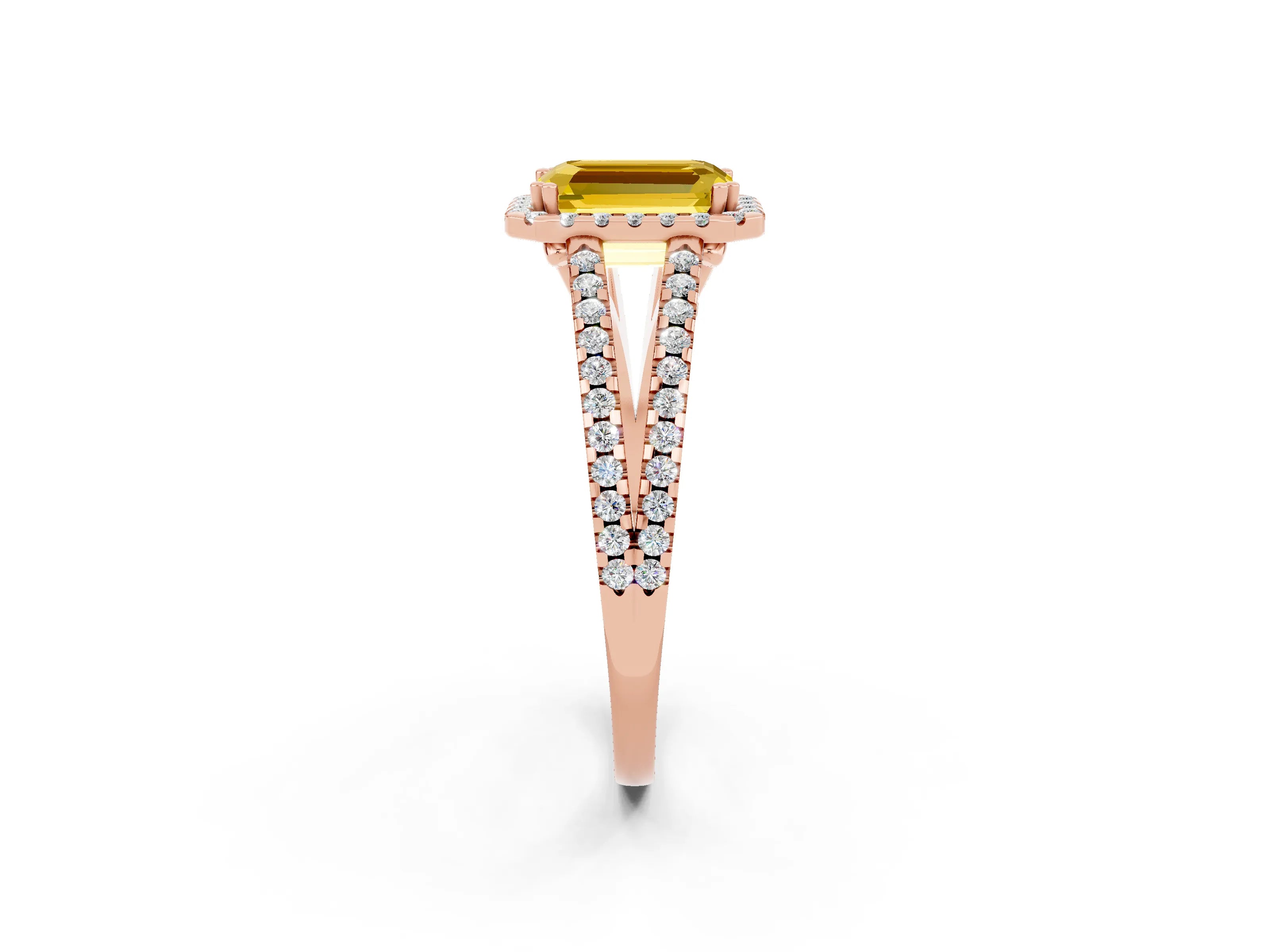 Rose gold Emerald Cut Yellow Sapphire Halo Split Shank Engagement Ring_14