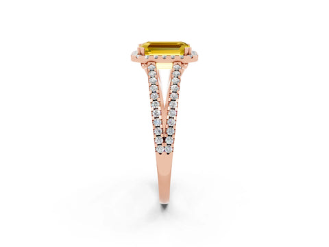 Rose gold Emerald Cut Yellow Sapphire Halo Split Shank Engagement Ring_14
