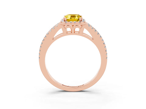 Rose gold Emerald Cut Yellow Sapphire Halo Split Shank Engagement Ring_15