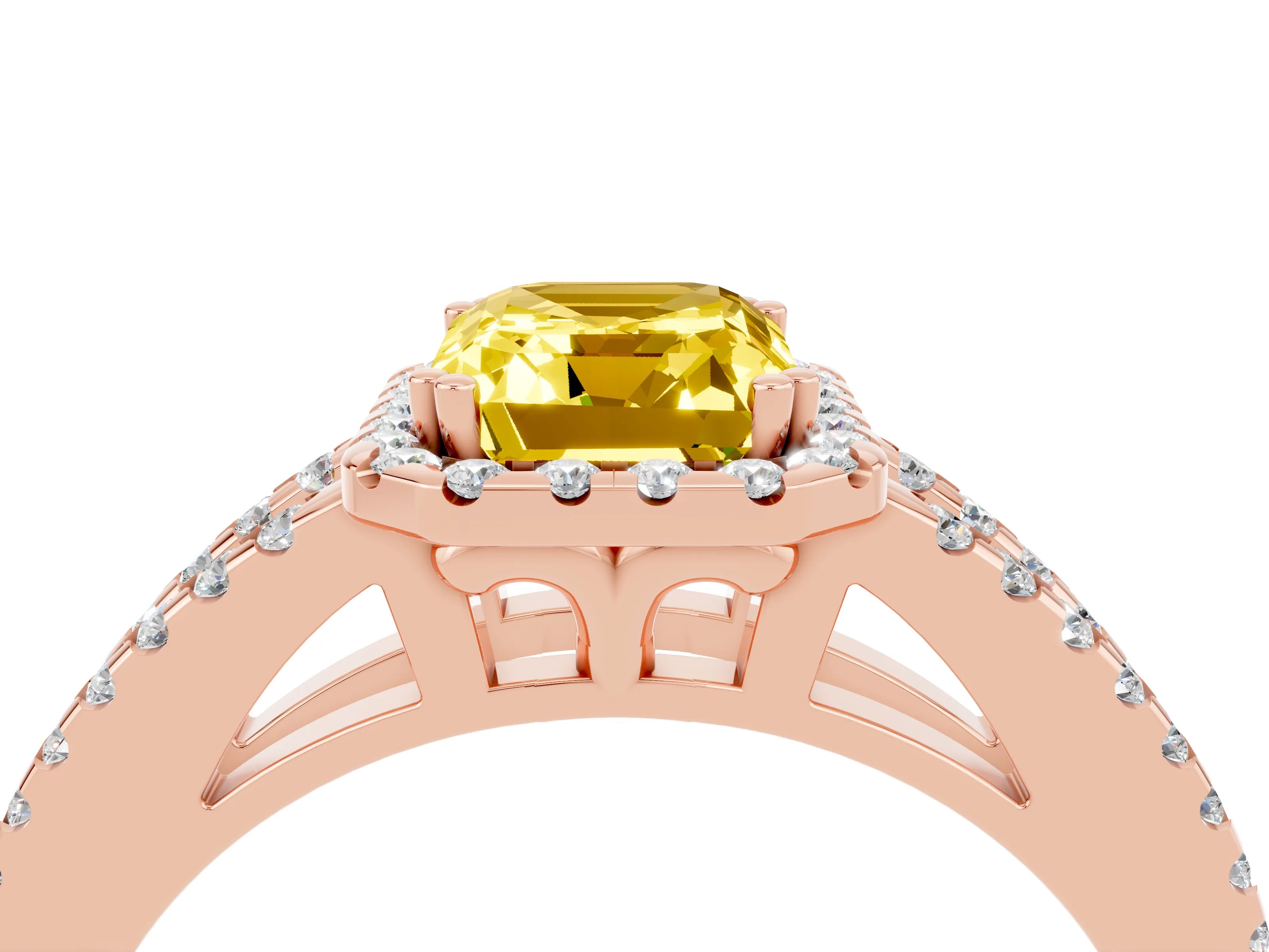 Rose gold Emerald Cut Yellow Sapphire Halo Split Shank Engagement Ring_16