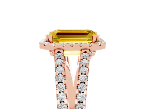Rose gold Emerald Cut Yellow Sapphire Halo Split Shank Engagement Ring_17