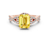 Rose gold Emerald Cut Yellow Sapphire  Halo Twist Band Solitaire Prong Setting Ring_24
